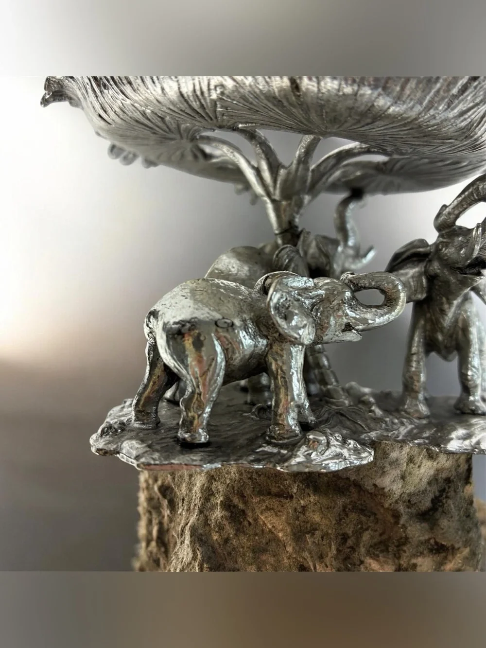 Arthur Court 1999 Aluminum Elephant Family Palm Leaf Candle Holder 4.5”